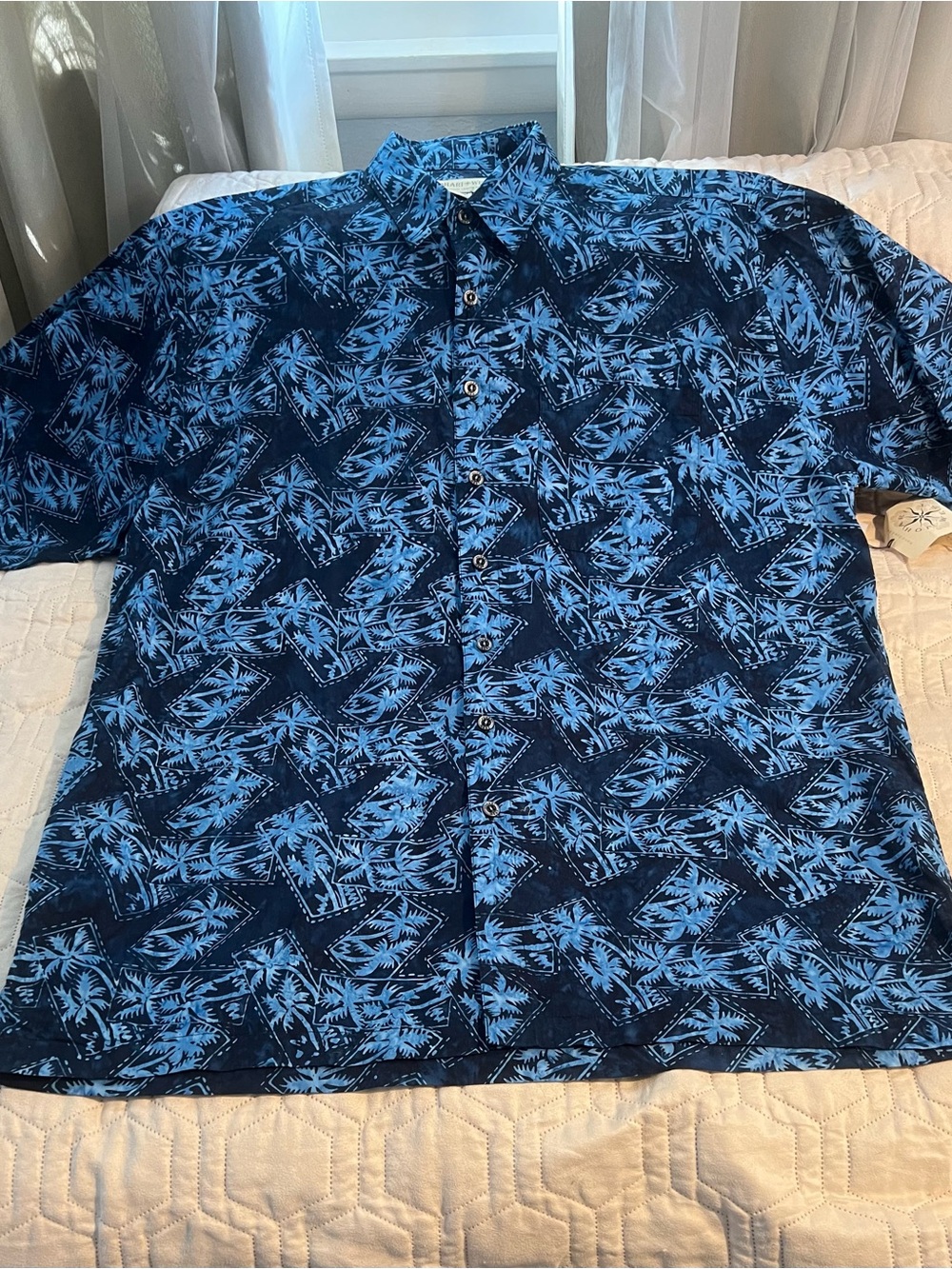 Johari West Hawaiian Shirt Mens 3XLShort Sleeve Button Up Blue Palm Tree Tie Dye